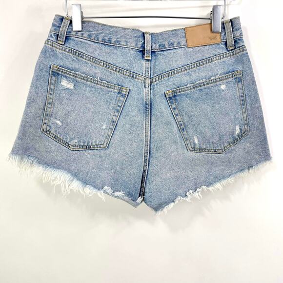 ZARA Blue Cotton Light Wash Distressed Denim Shorts - Picture 3 of 8